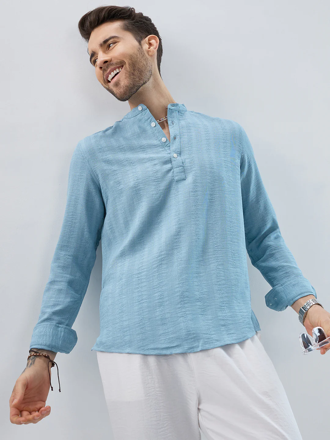 Aqua Mist Jacquard Striped Kurta