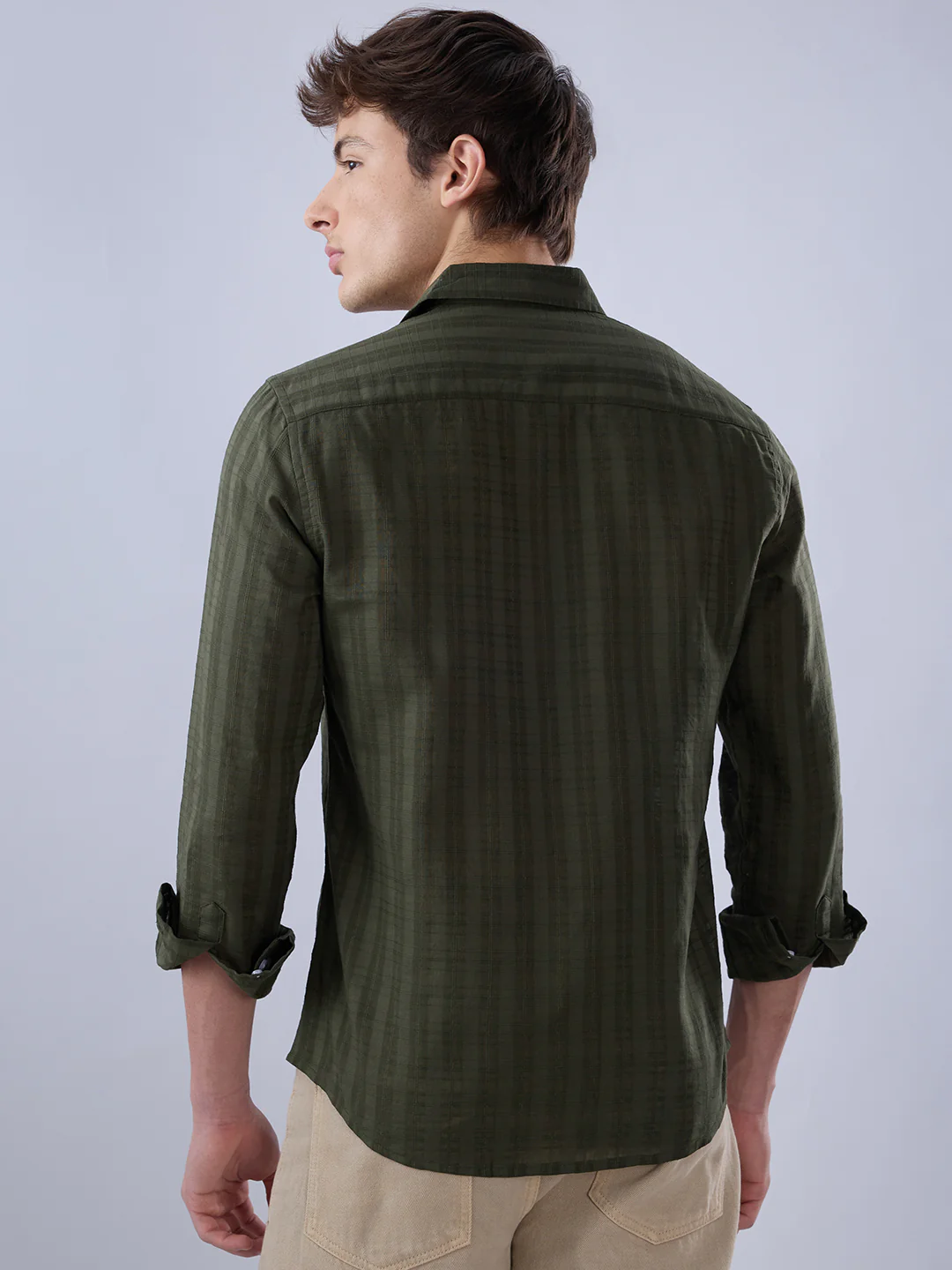 Army Green Textured Striped Shirt - Image 6