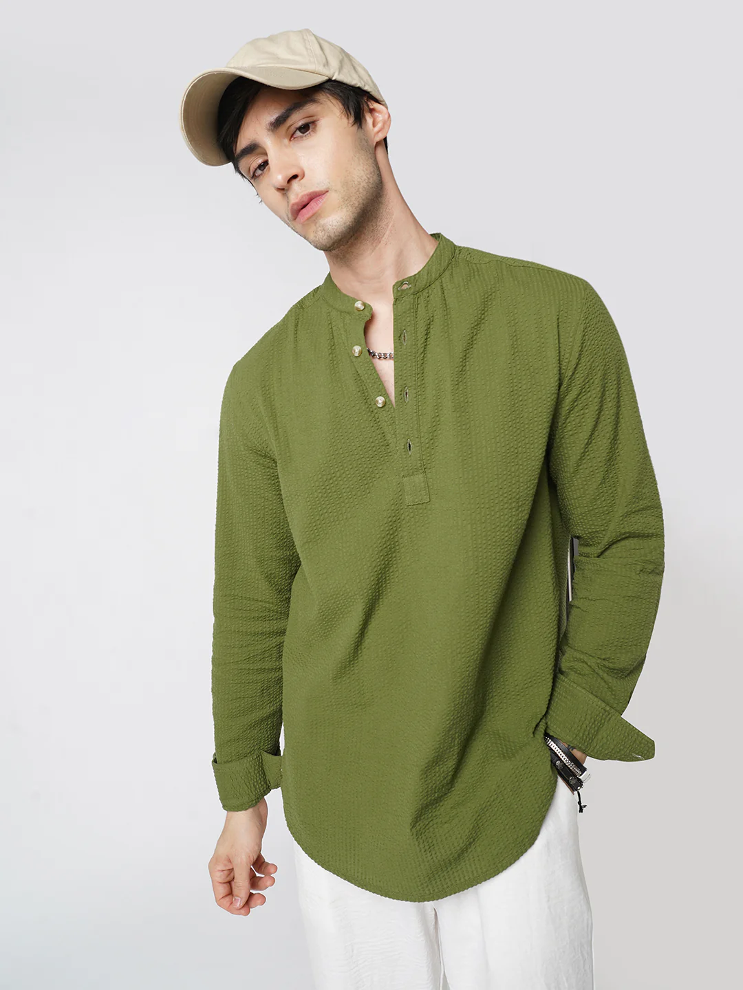 Basil Green Seersucker Kurta