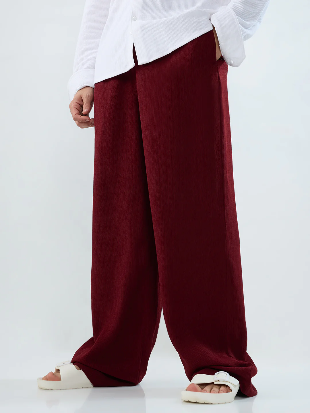 Berry Red Soft Crepe Wide-Leg Trousers - Image 2