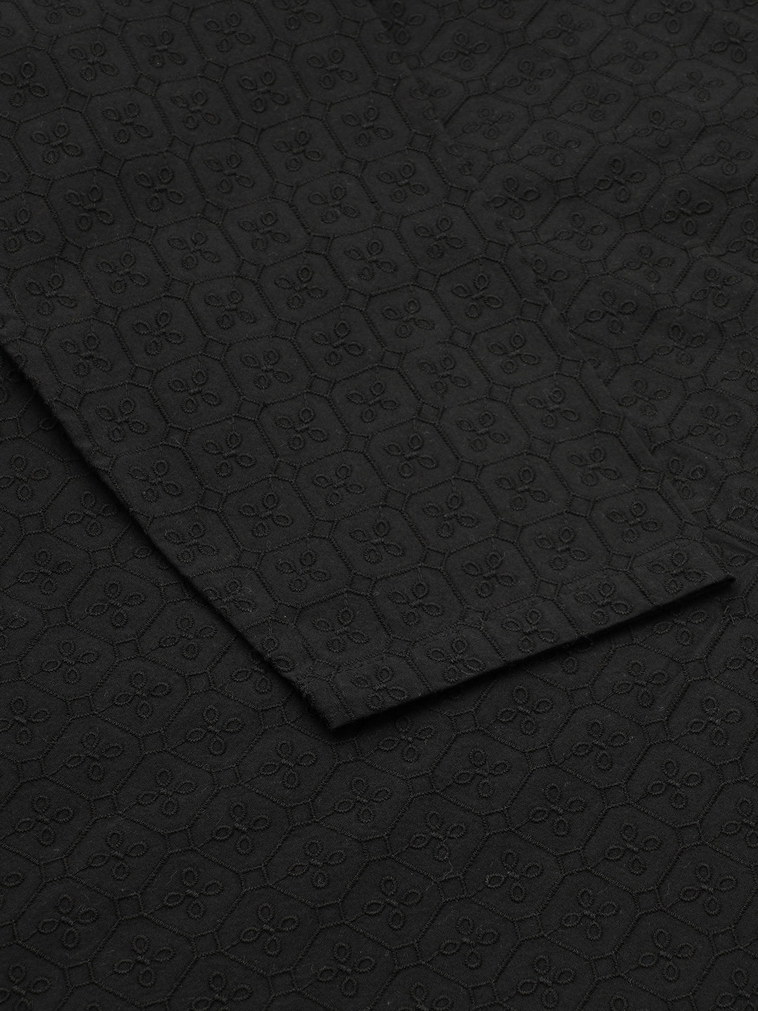 Black Petal Grid Embroidered Polo Neck Oversized Shirt - Image 8
