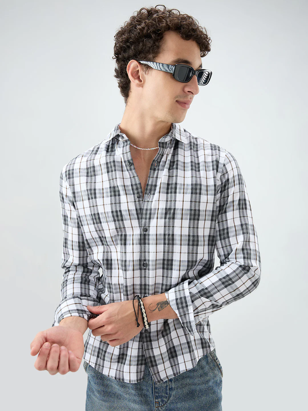 Black & White Bold Frame Melange Checks Shirt