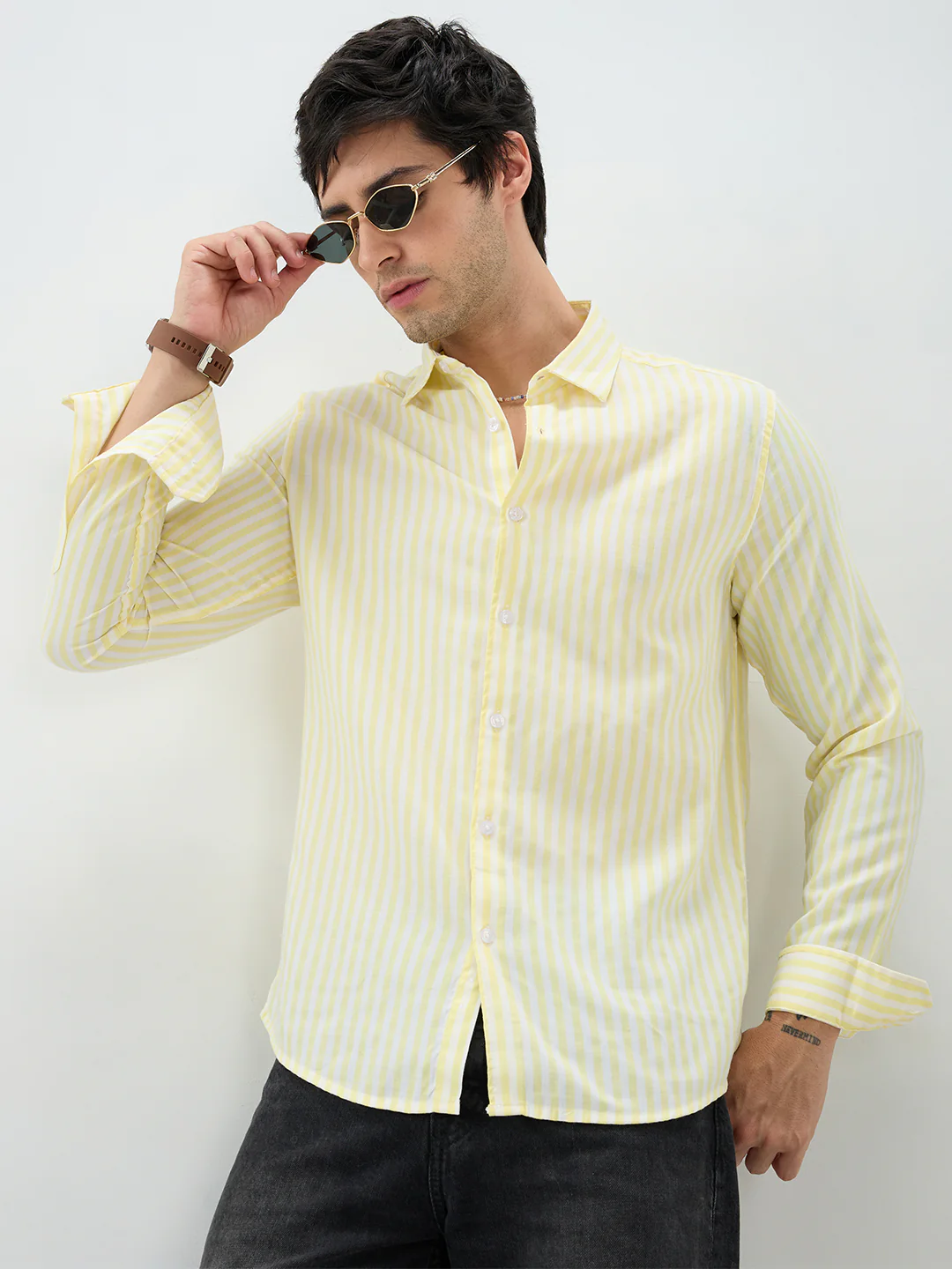 Butter Yellow Candy Striped Vacation Shirt - Image 2