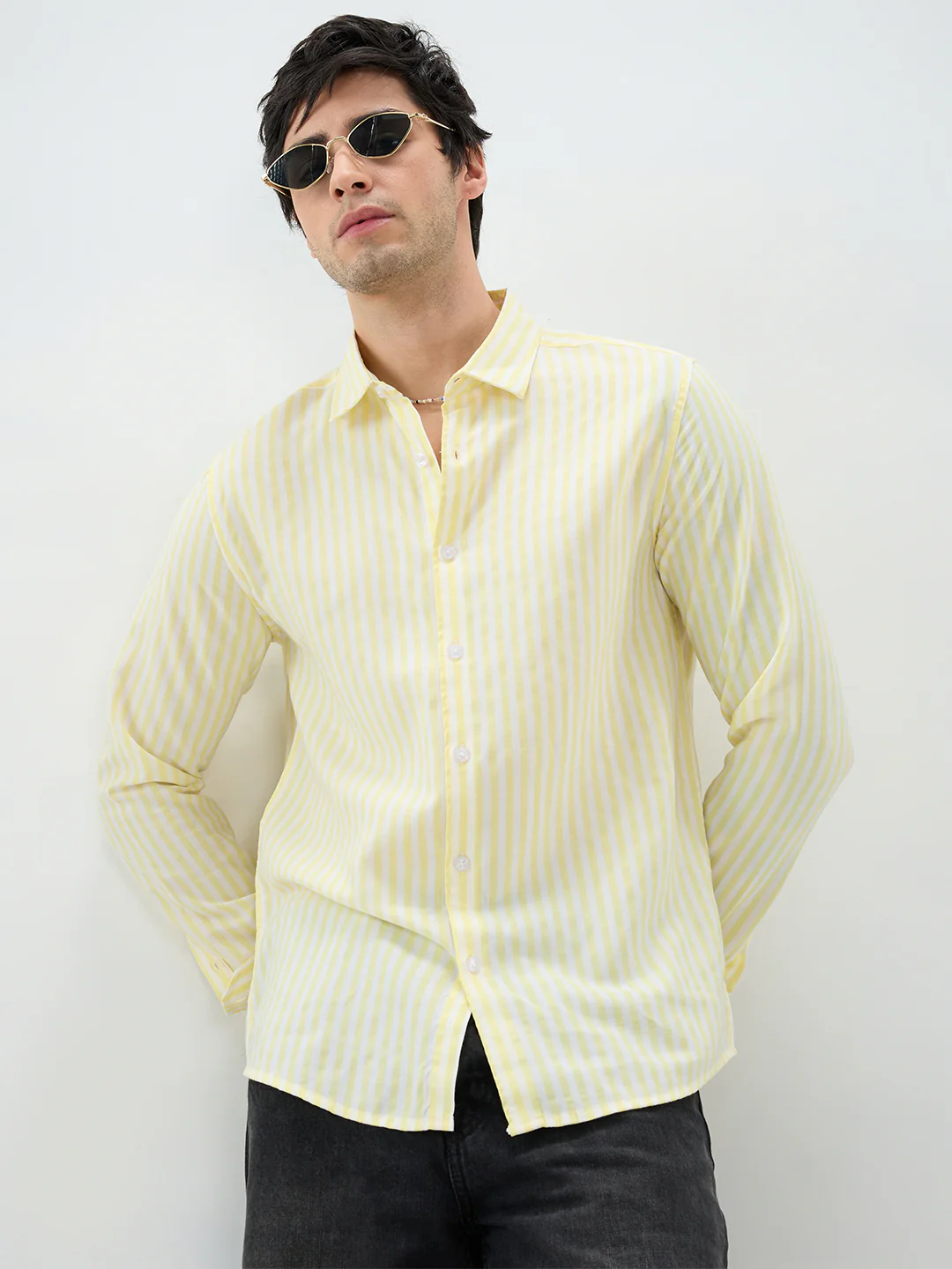 Butter Yellow Candy Striped Vacation Shirt - Image 5