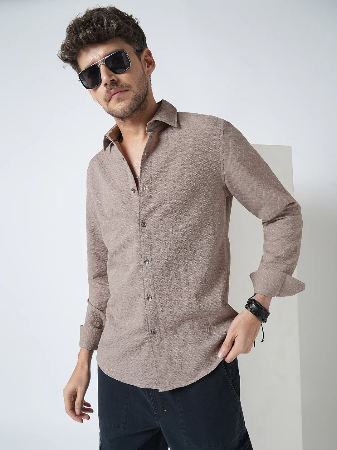 Chestnut Brown Diamond Textured Shirt