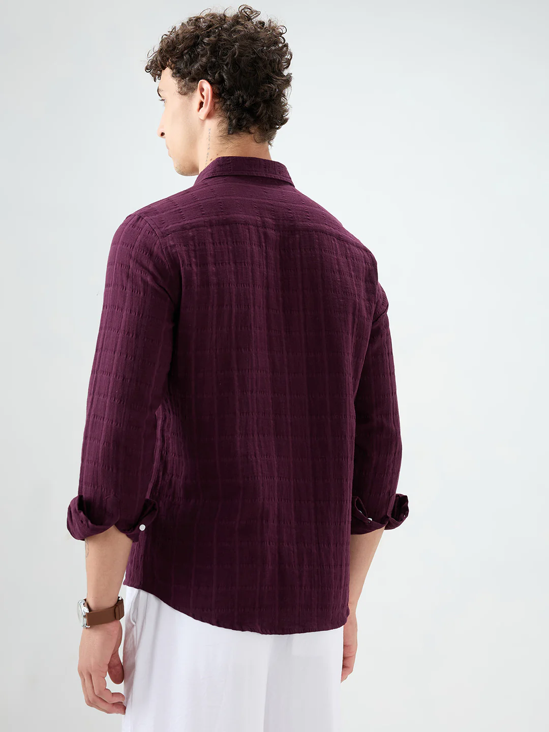 Classic Wine Double Cloth Seersucker Shirt - Image 6
