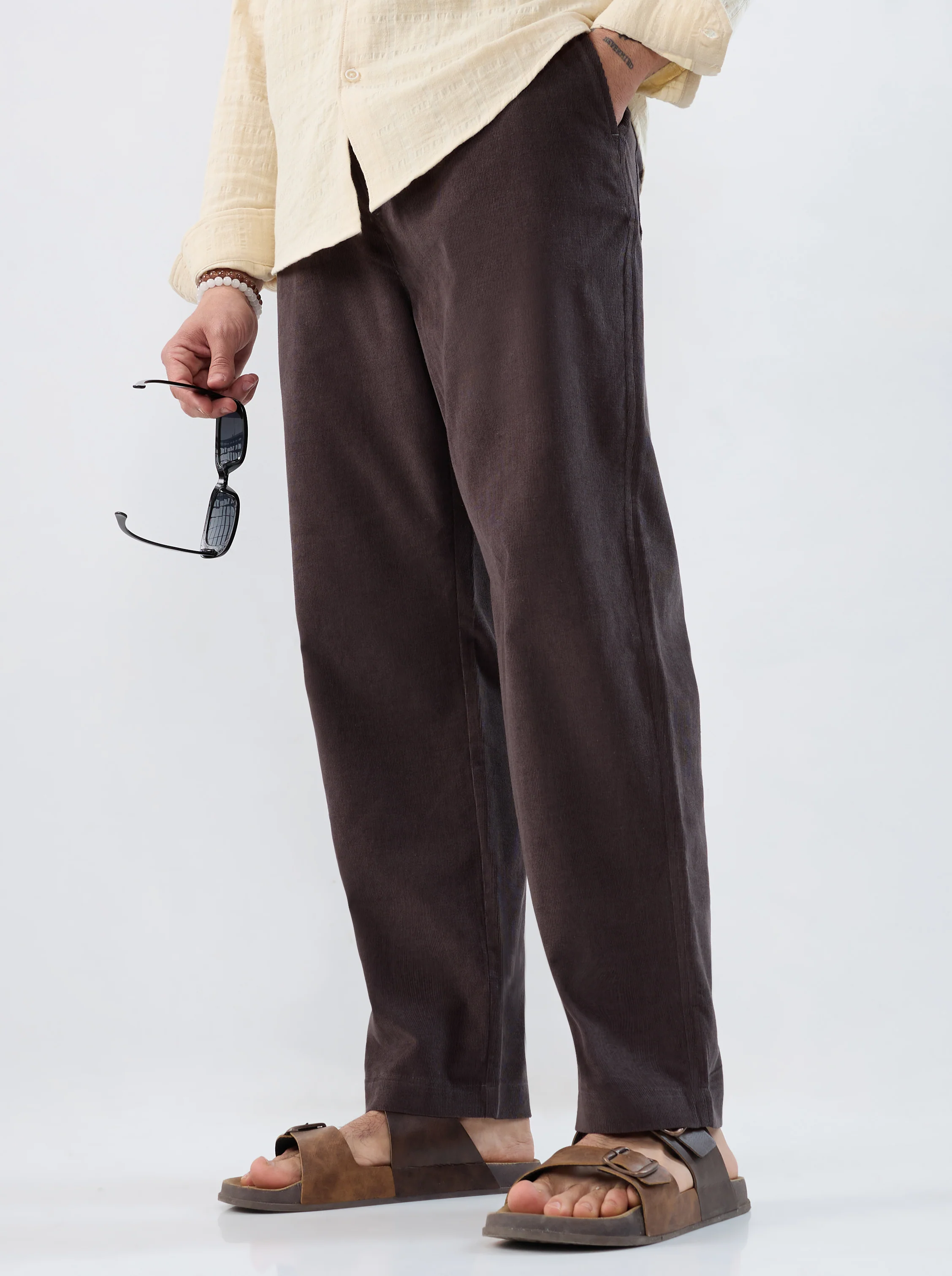 Coffee Brown Corduroy Tapered Trousers - Image 2