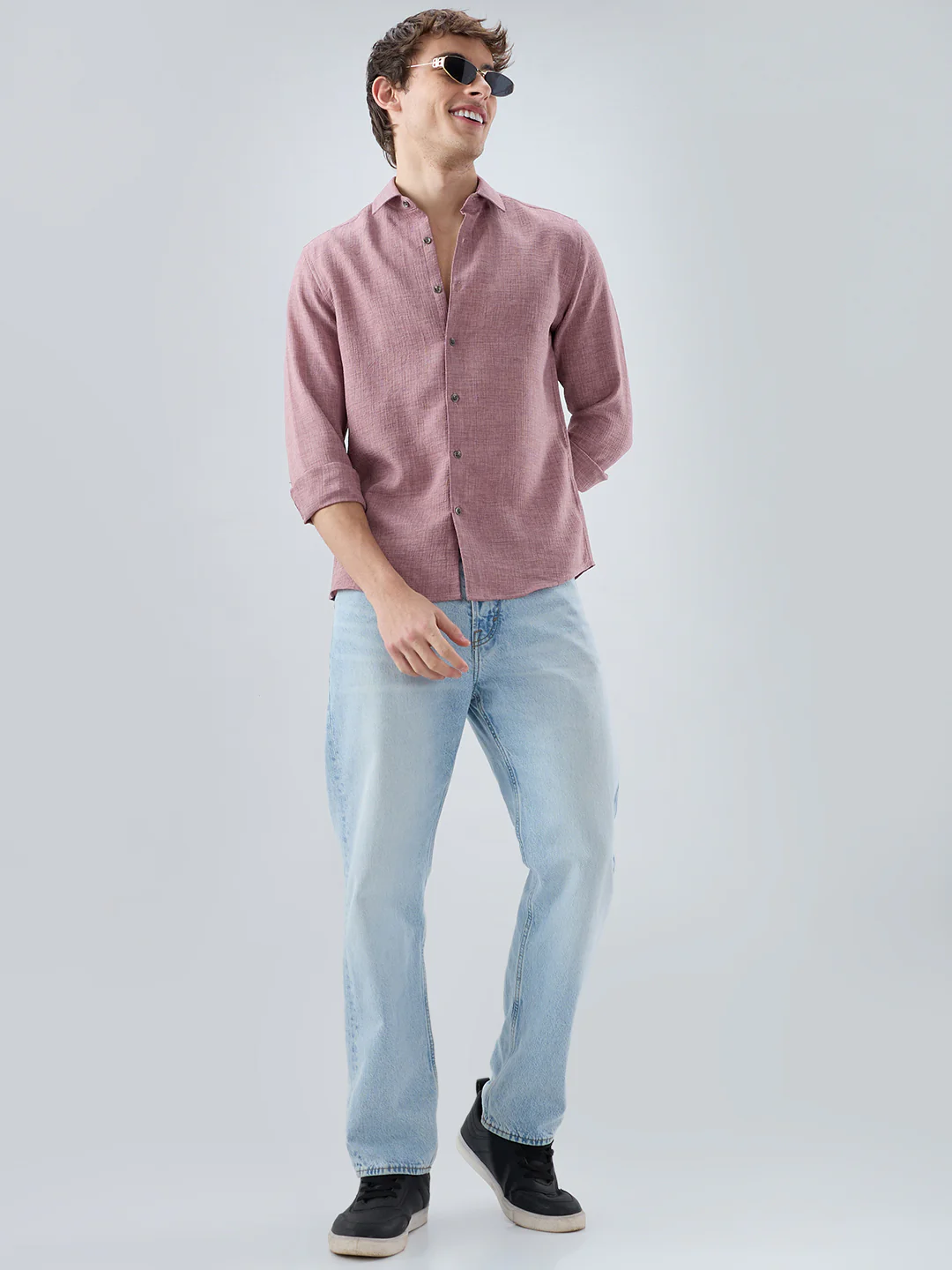 Dusty Mauve Refined Slub Textured Shirt - Image 8
