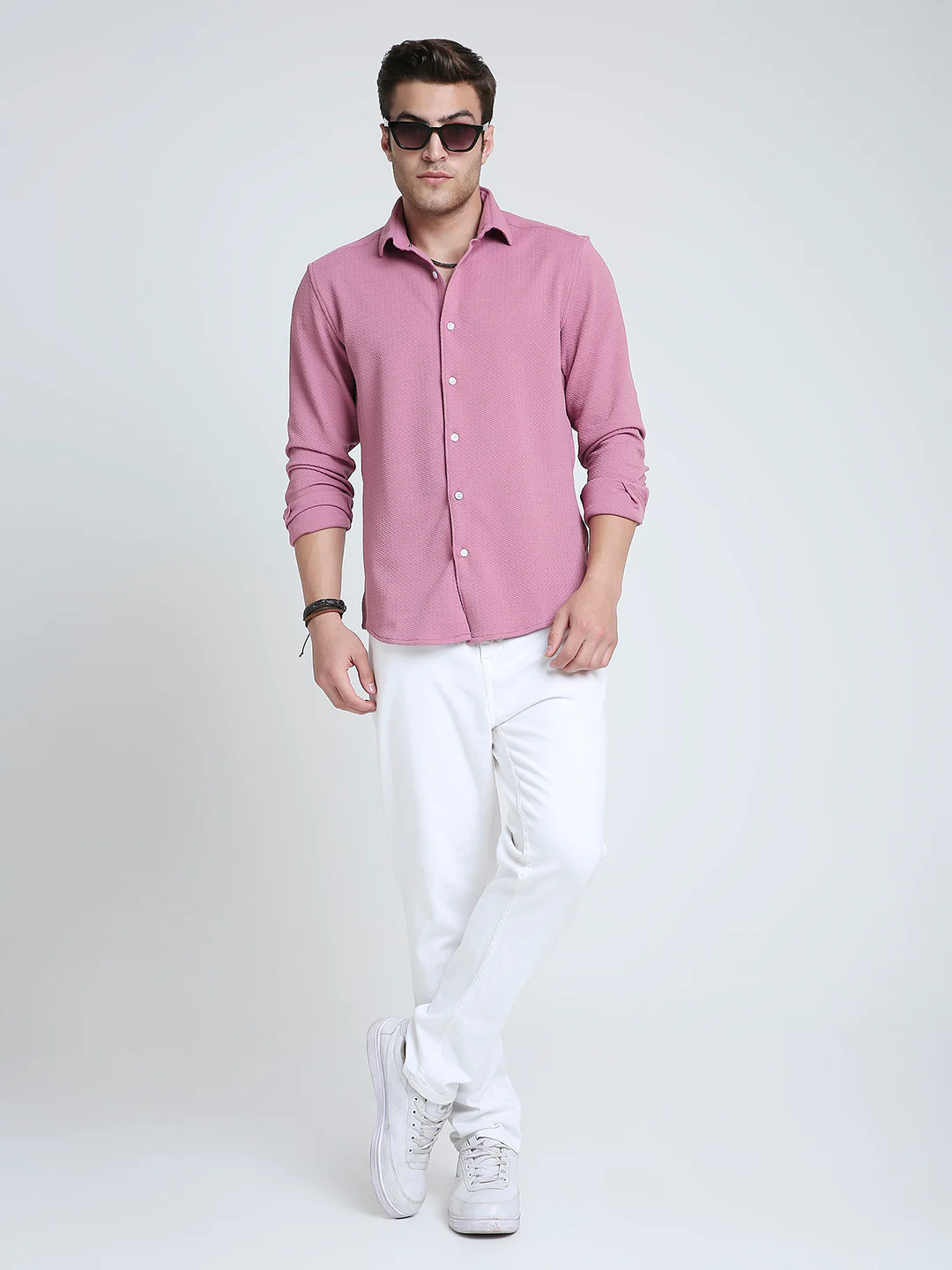 Dusty Rose Pink Textured Shirt - Image 6