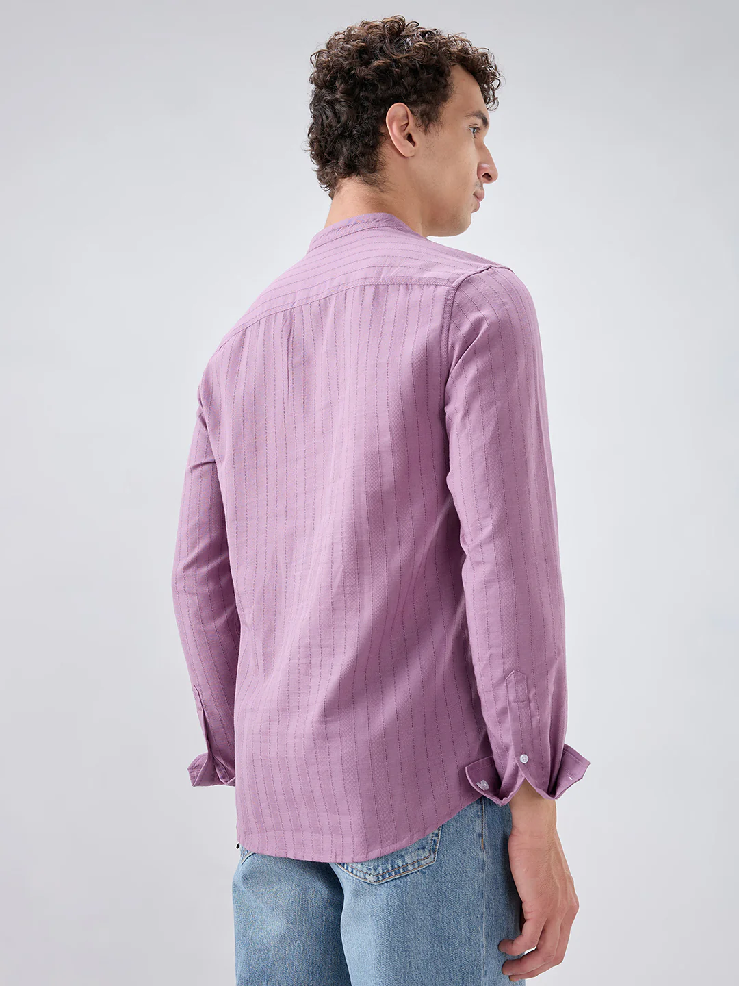 Elegant Lavender Textured Striped Kurta - Image 7