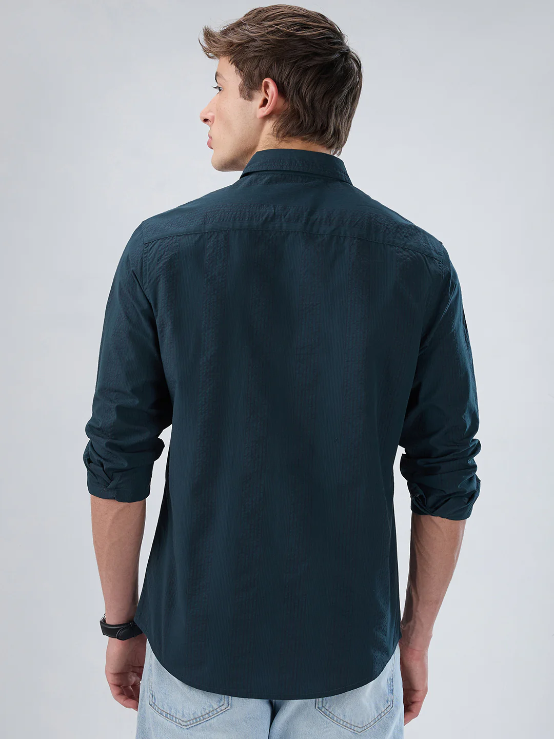 Emerald Green Striped Seersucker Shirt - Image 5