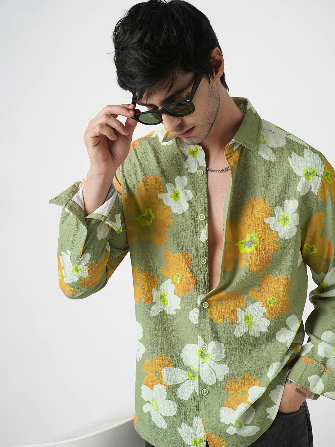 Exquisite Multicolour Floral Printed Creased Shirt