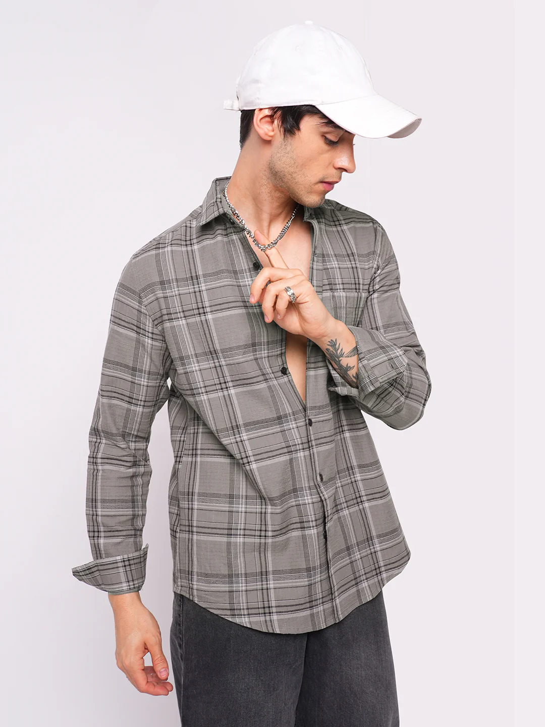 Fossil Grey & Black Tartanique Checkered Textured Shirt - Image 2