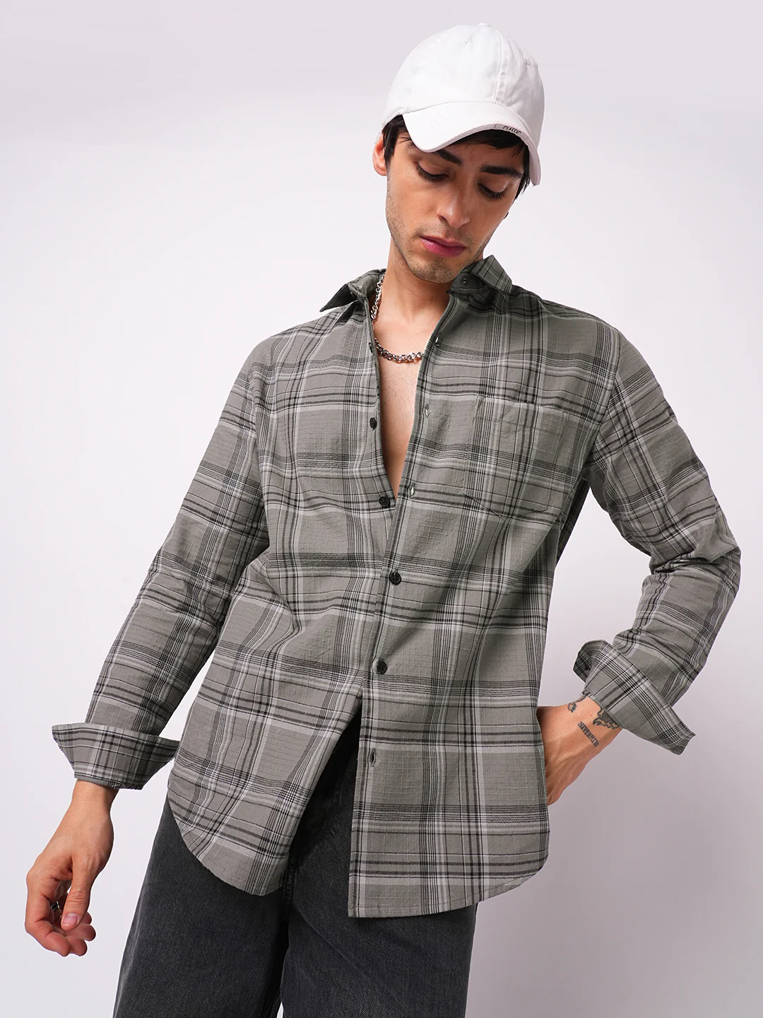 Fossil Grey & Black Tartanique Checkered Textured Shirt - Image 4