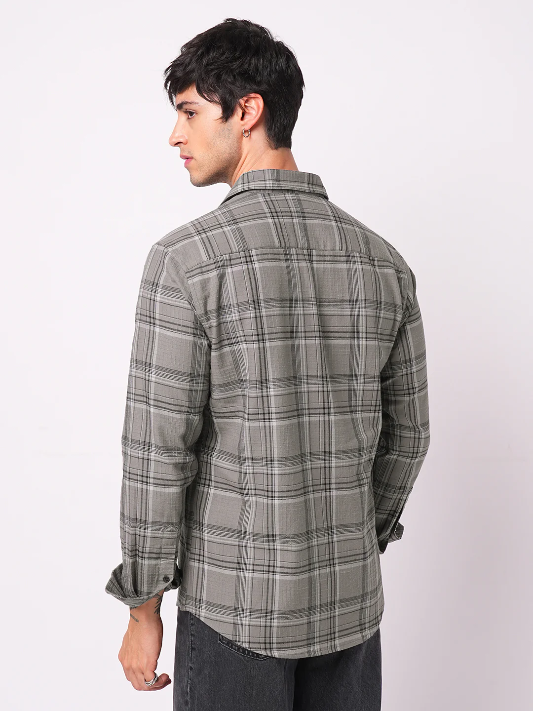 Fossil Grey & Black Tartanique Checkered Textured Shirt - Image 7