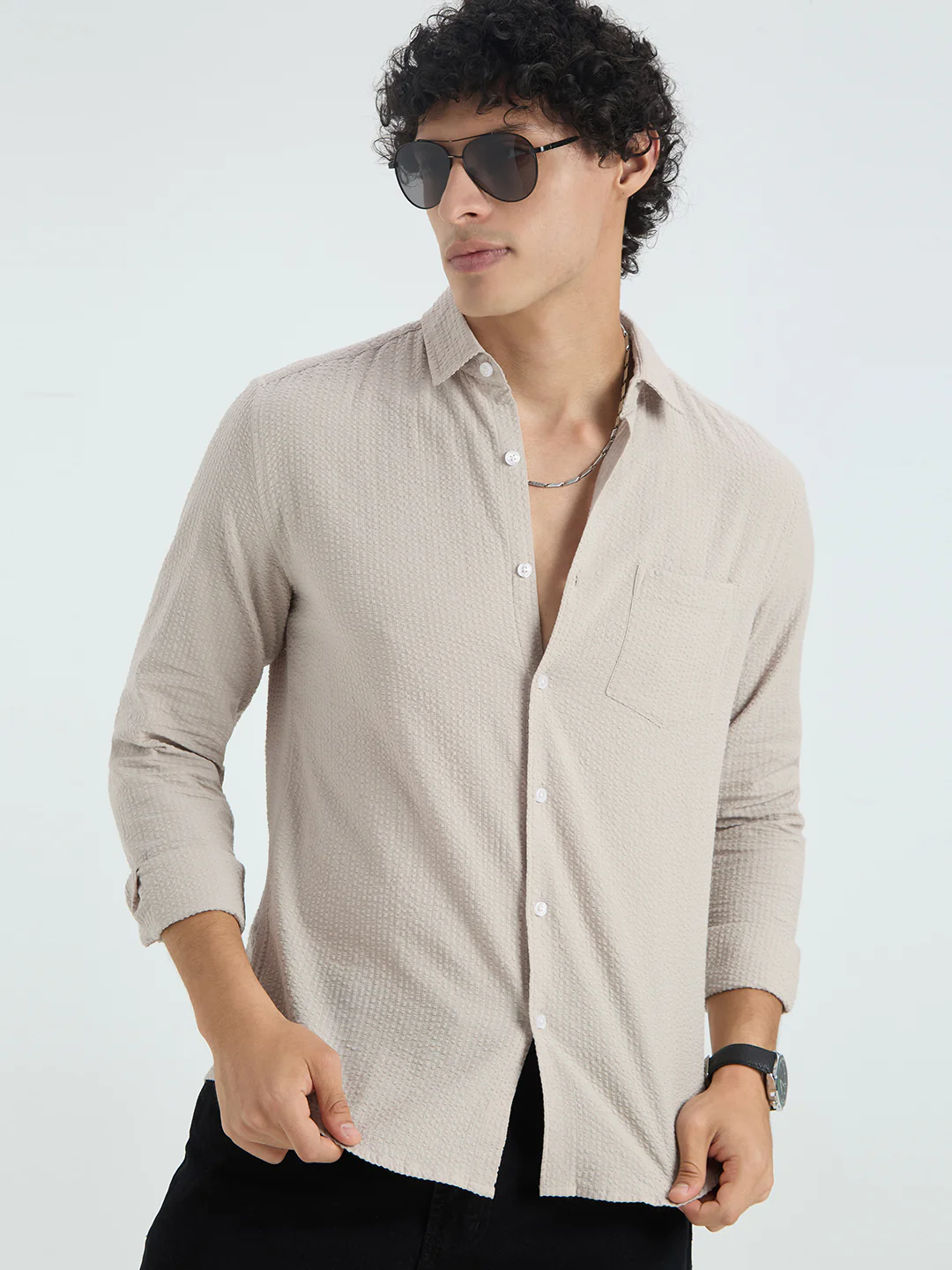 Glacier Grey Seersucker Shirt