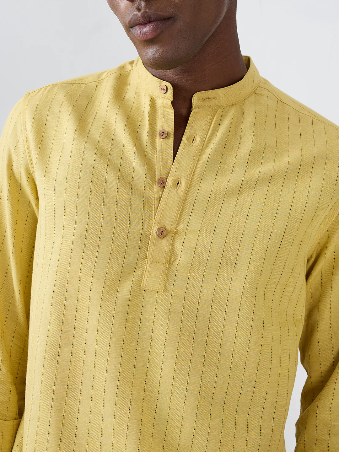 Golden Ladder Striped Subtle Textured Kurta - Image 3