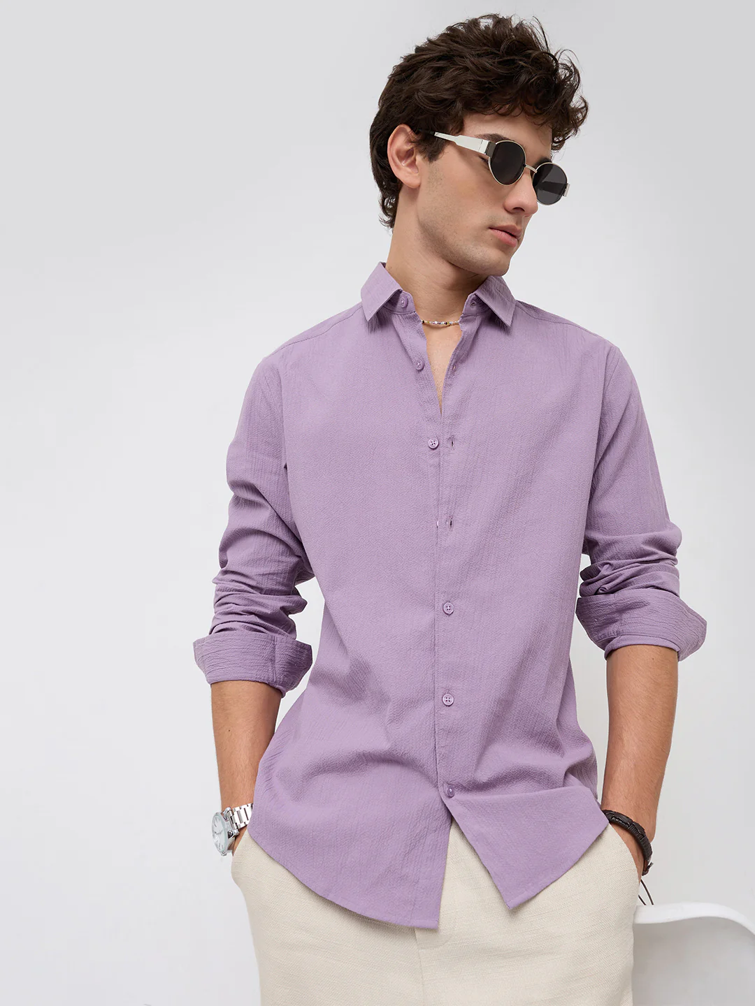 Heather Purple Fine Textured Shirt - Image 6