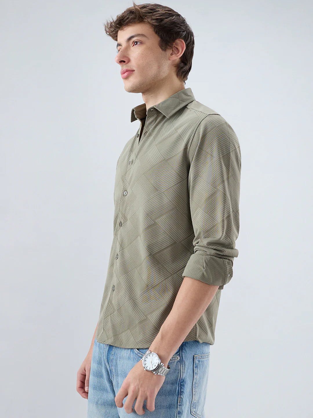 Intricate Olive Block Weave Knitted Shirt - Image 6