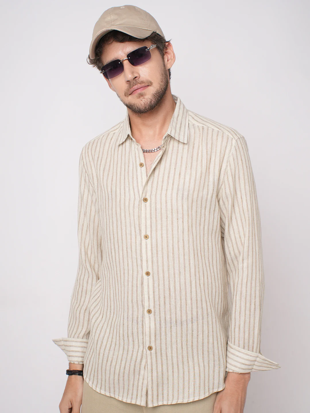 Ivory & Brown Burlap Striped Shirt
