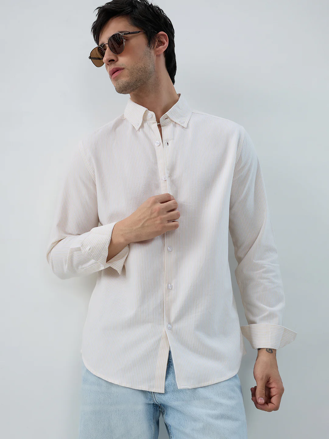 Mellow Yellow Pinstripe Button-Down Collar Shirt