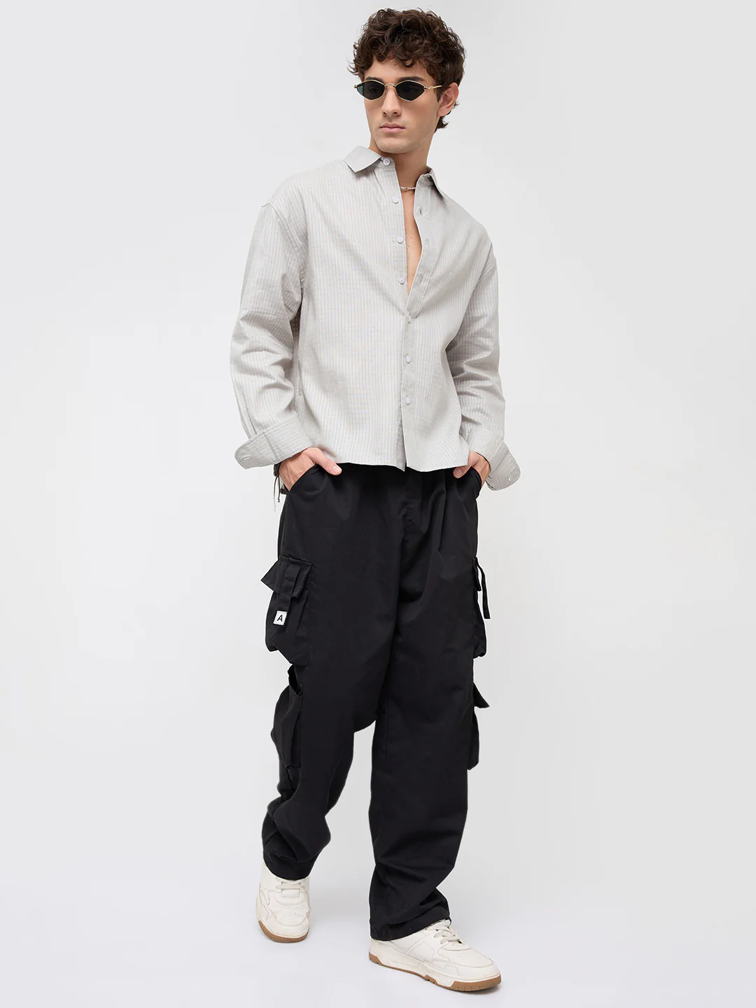 Misty Grey Fine Grid Weave Boxy Fit Crop Shirt - Image 9