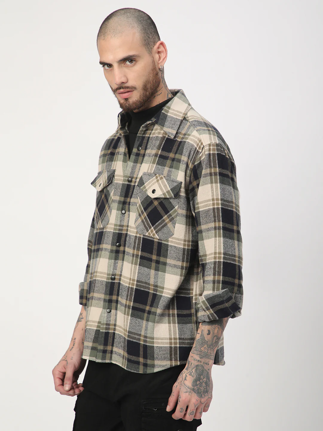 Multicolour Tartan Checked Double Pocket Flannel Shirt - Image 6