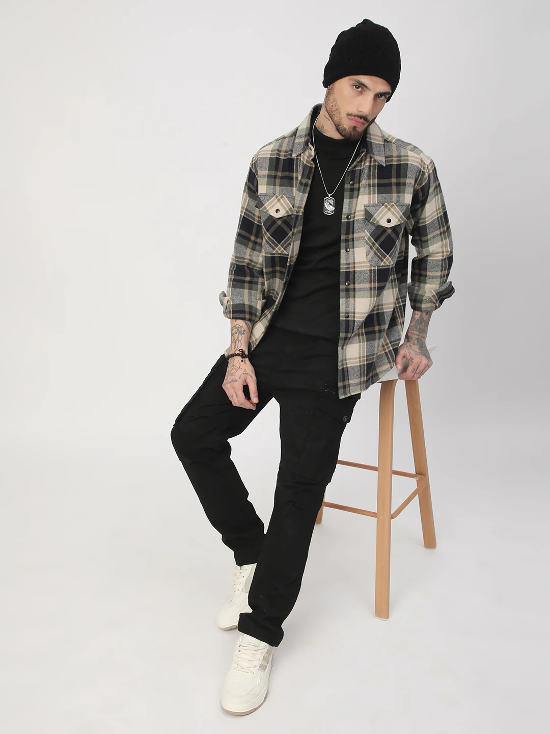 Multicolour Tartan Checked Double Pocket Flannel Shirt - Image 8