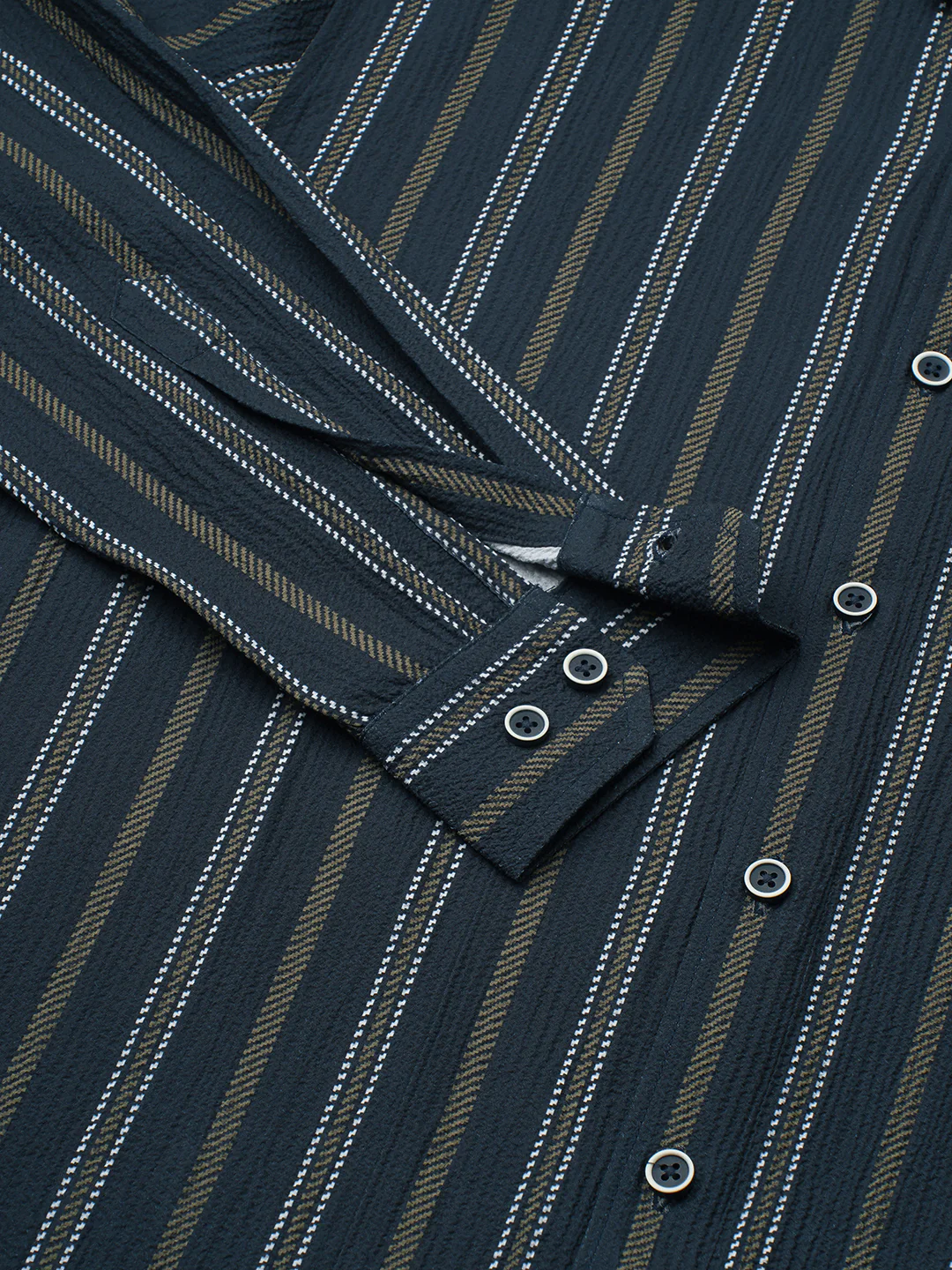 Navy & Olive Contrast Striped Crinkled Shirt - Image 9