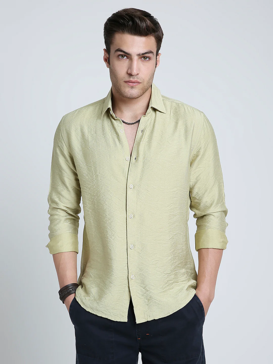 Pale Green Lightweight Crinkled Everyday Shirt - Image 4