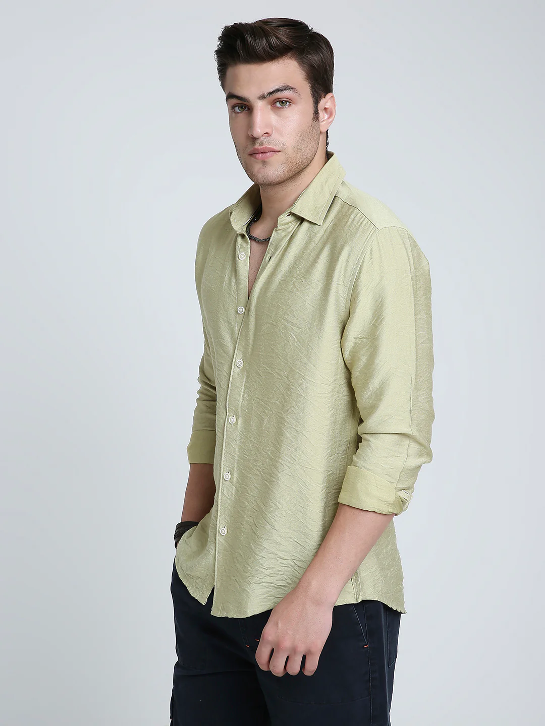 Pale Green Lightweight Crinkled Everyday Shirt - Image 5