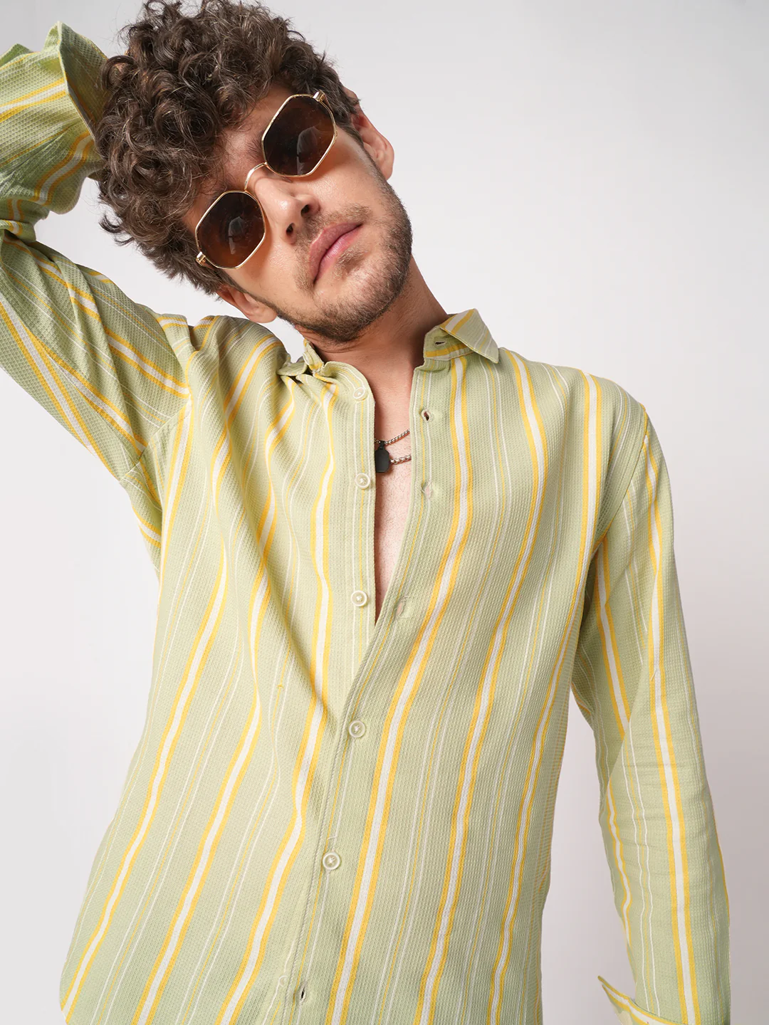 Pastel Green Coastal Striped Waffle Shirt - Image 2
