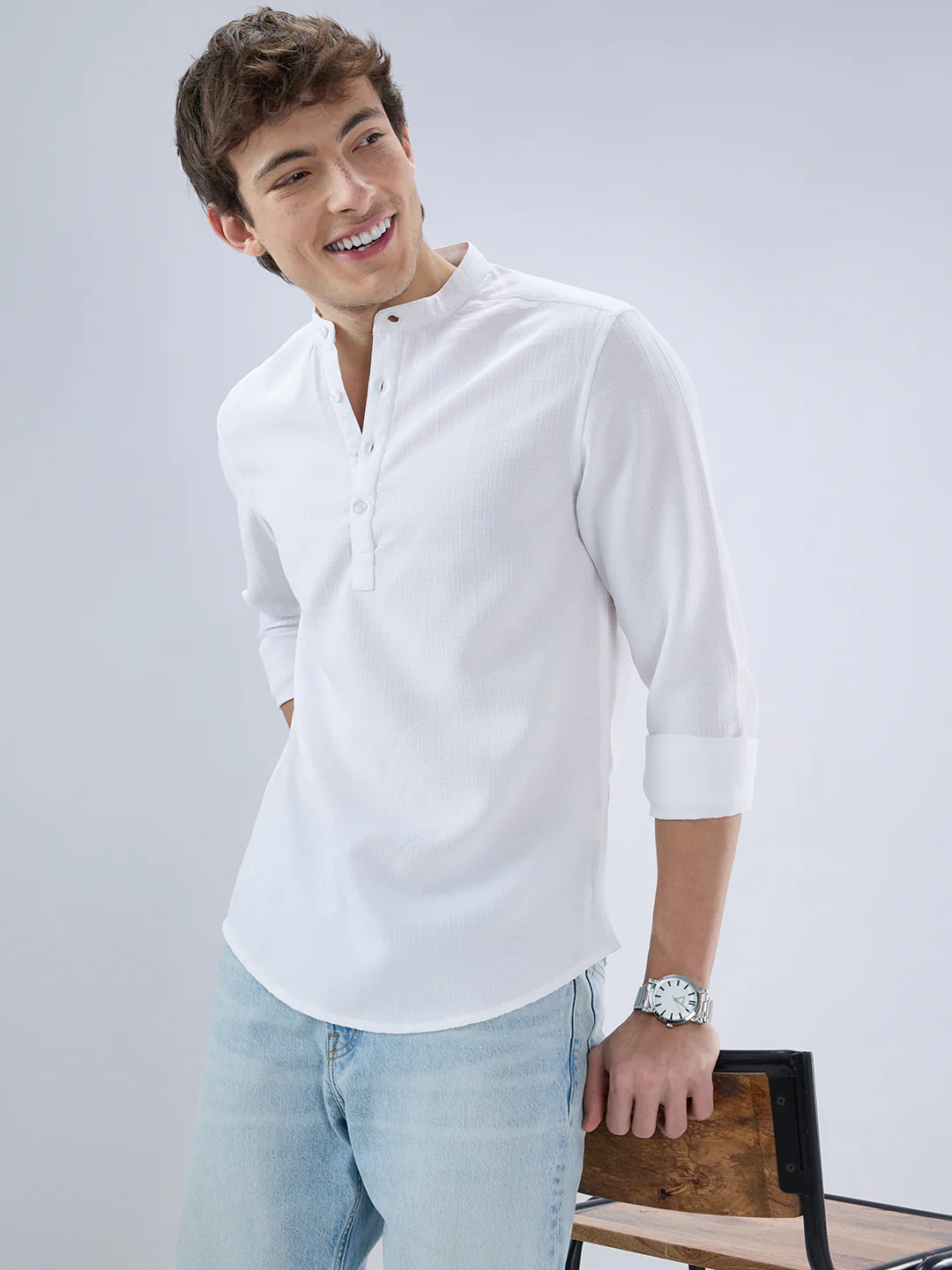 Pearl White Slub Textured Kurta