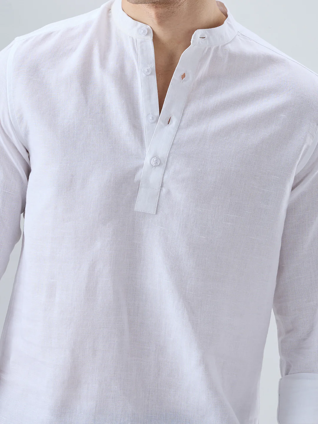 Pearl White Slub Textured Linen Blend Kurta - Image 3