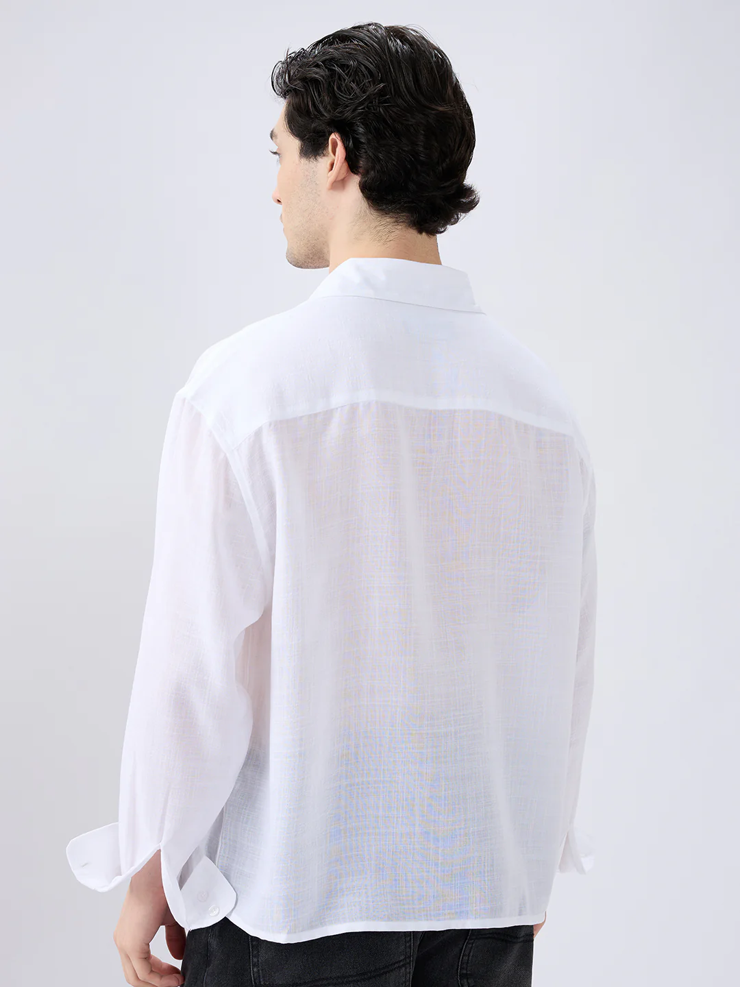 Pearl White Subtle Textured Boxy Fit Crop Shirt - Image 6