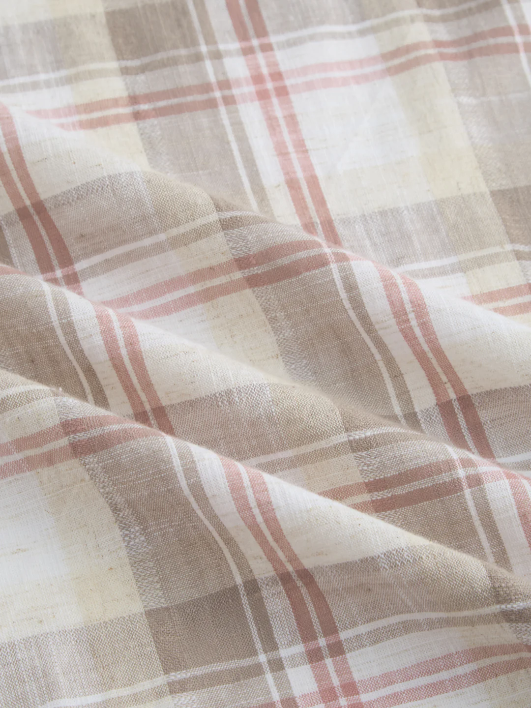 Pink & Brown Fine Weave Plaid Linen Blend Checks Shirt - Image 3