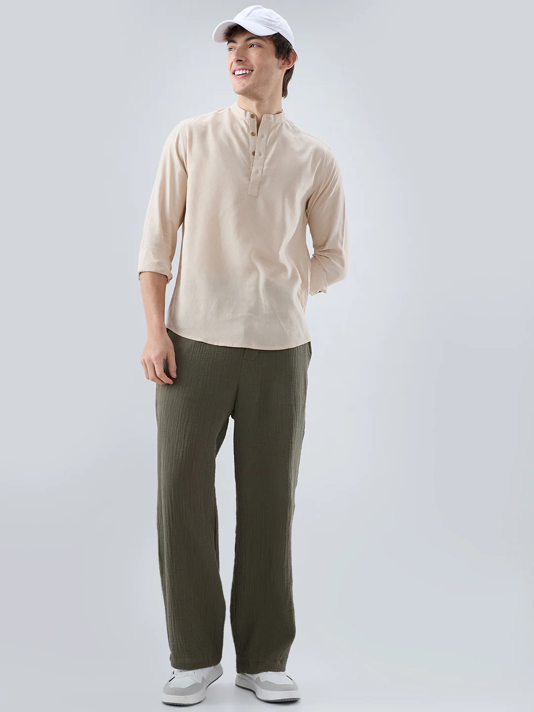 Premium Beige Slub Textured Linen Blend Kurta - Image 8