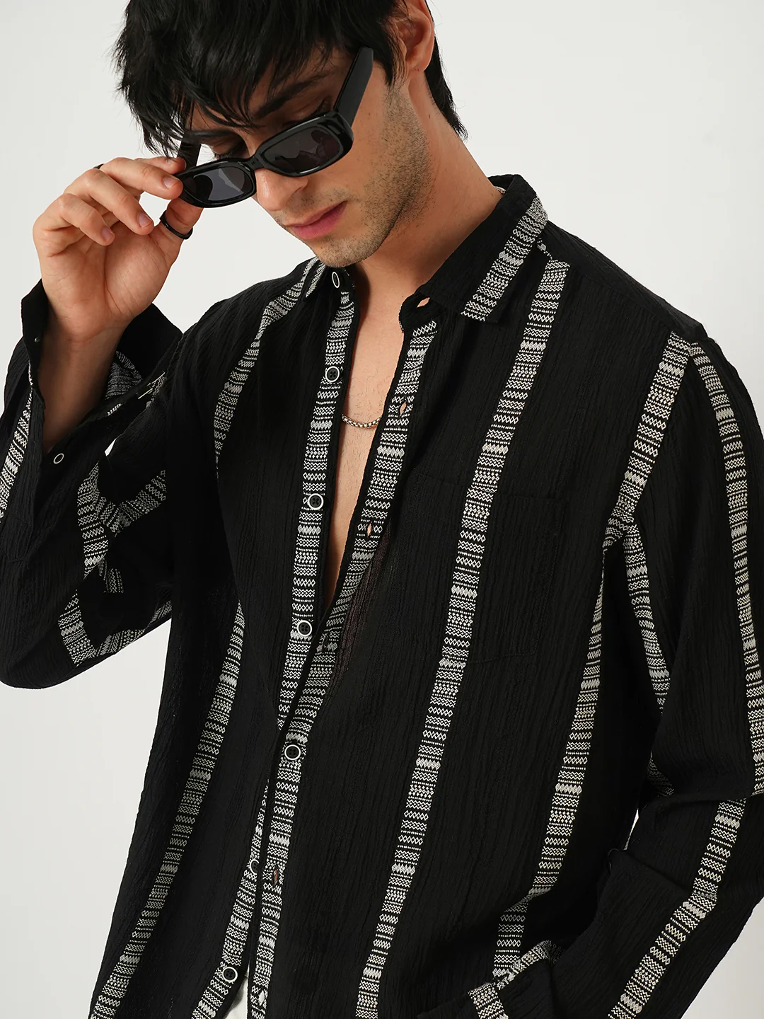 Premium Cotton Black Embroidered Crepe Shirt - Image 2