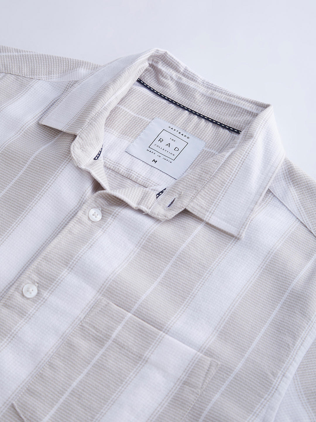 Premium Cotton Greige & White Broad Striped Shirt - Image 9