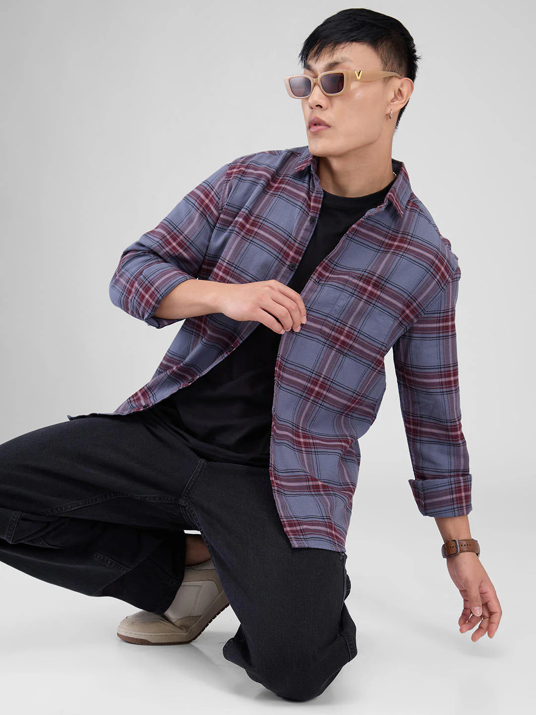 Premium Cotton Grey & Maroon Tartan Checkered Shirt - Image 8