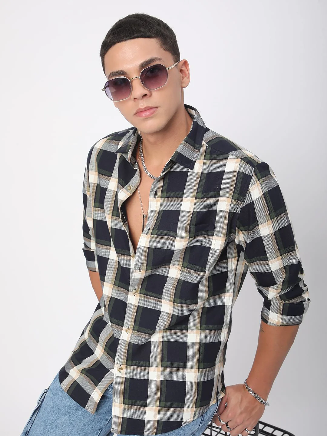Premium Cotton Opulent Tartanique Navy Checkered Shirt - Image 2