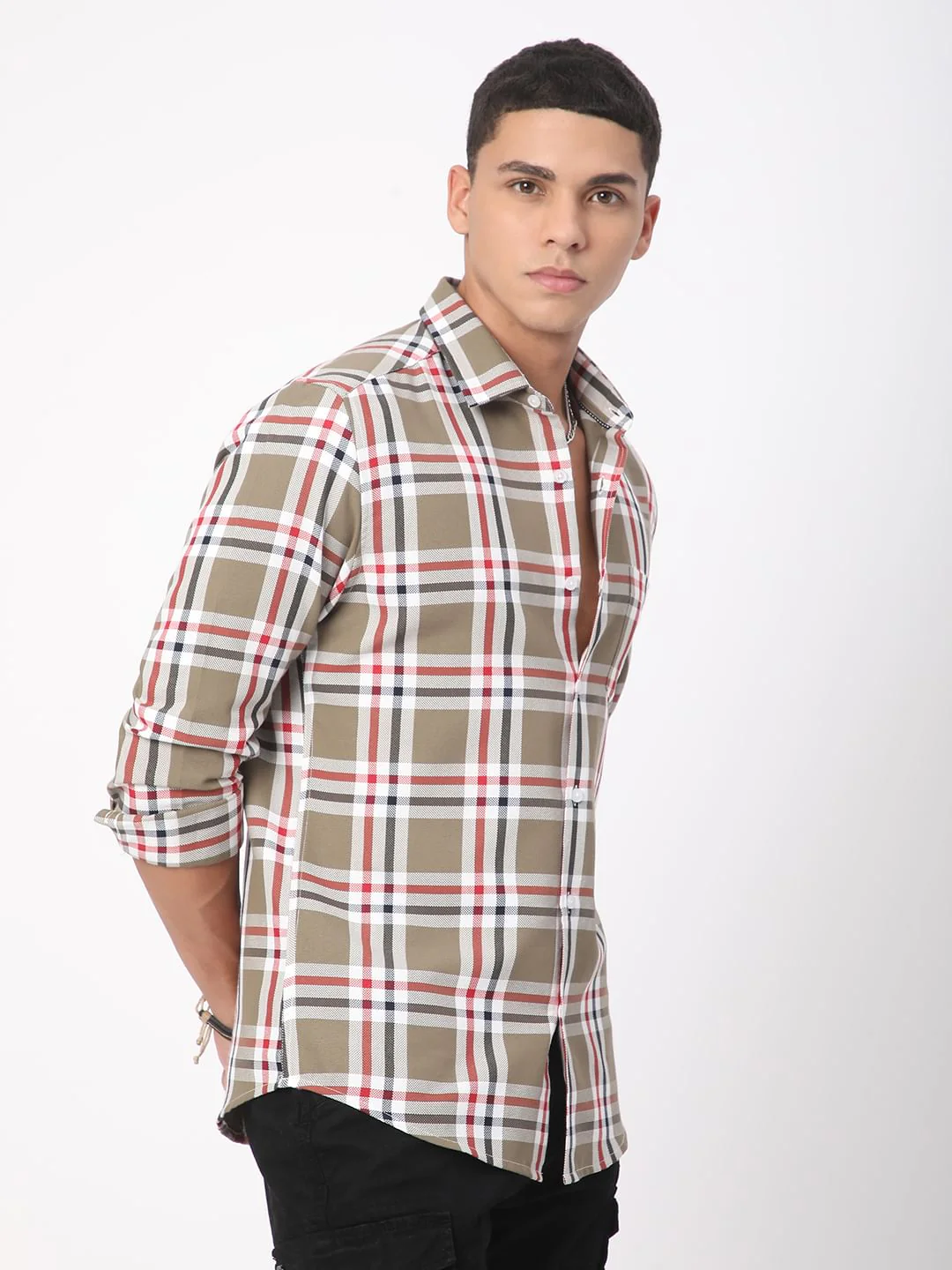 Premium Cotton Opulent Tartanique Olive Checkered Shirt - Image 5
