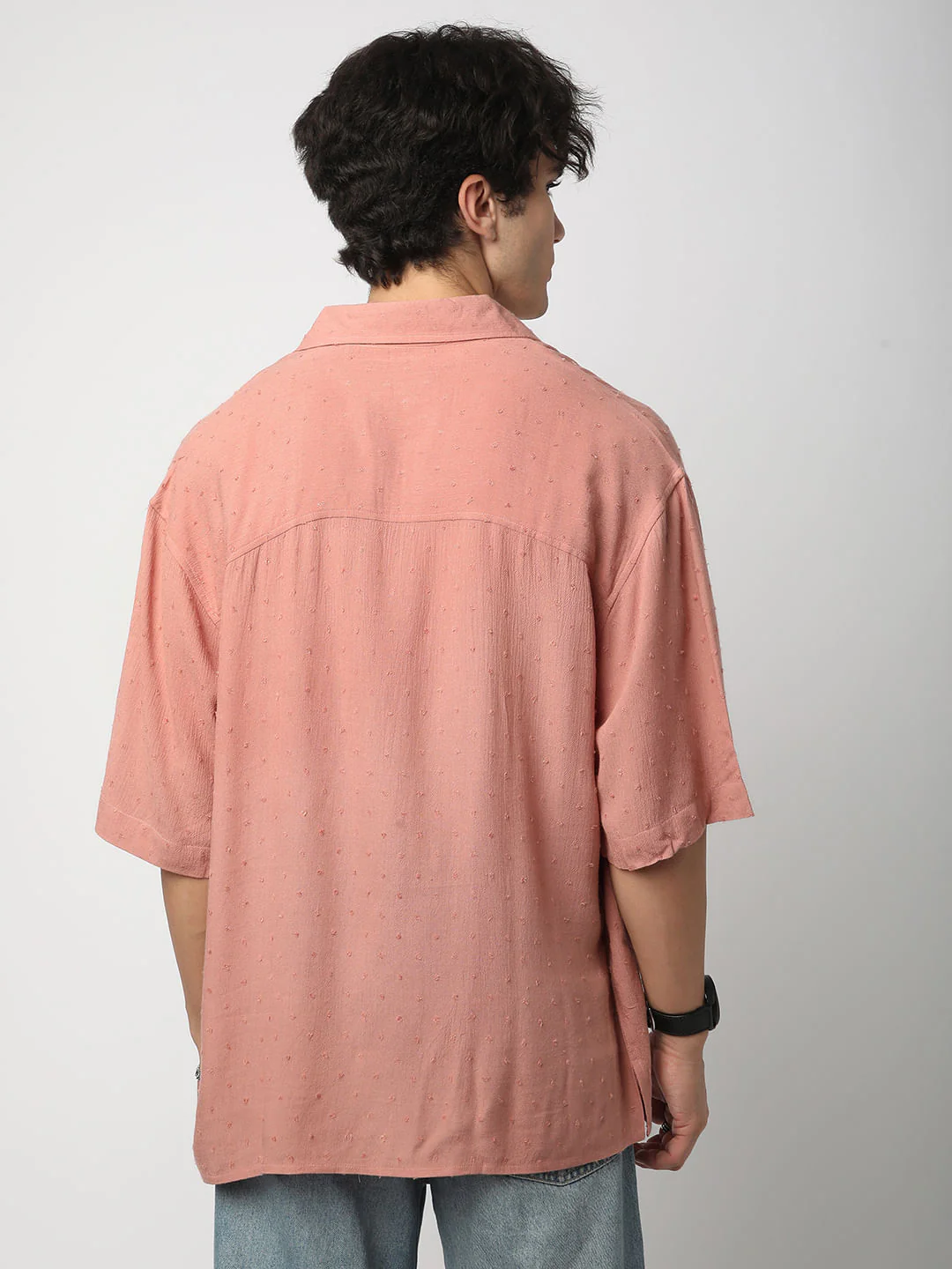 Premium Cotton Peach Ditsy Dobby Oversized Polo Shirt - Image 6