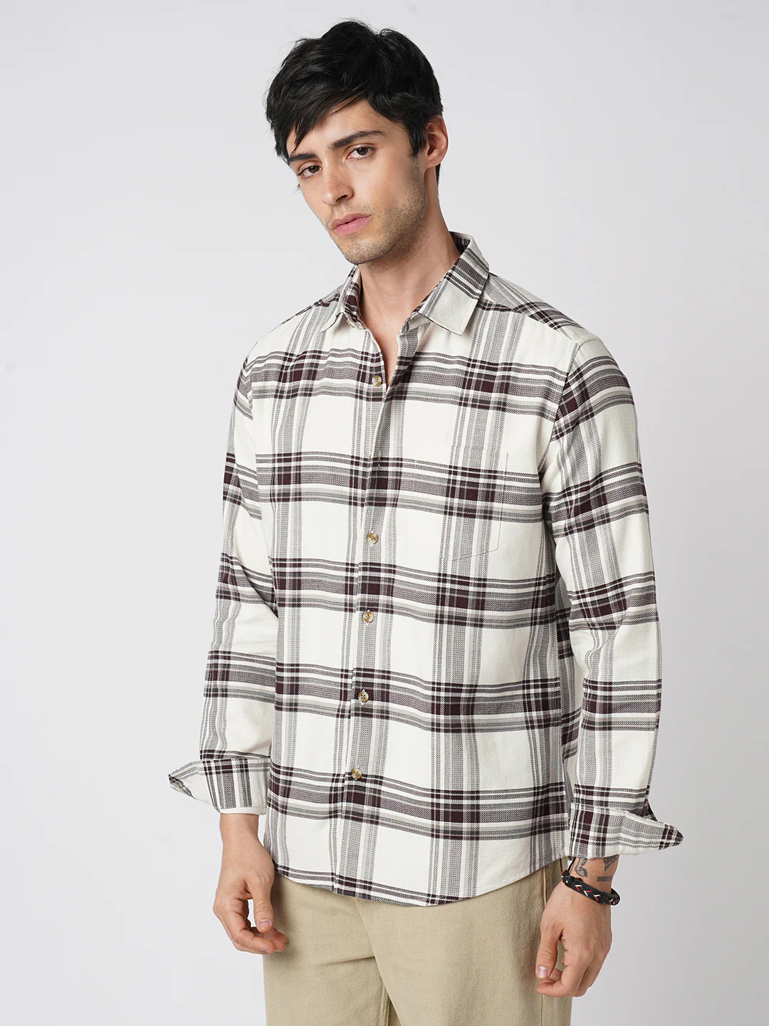 Premium Cotton Timeless White & Maroon Broad Checkered Shirt - Image 5