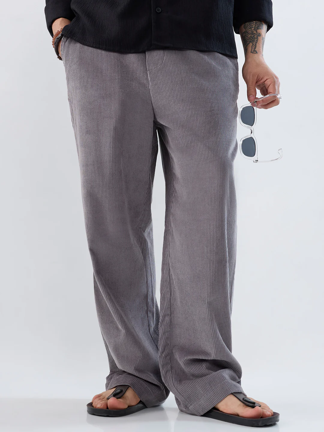 Premium Grey Corduroy Straight-Fit Trousers - Image 2
