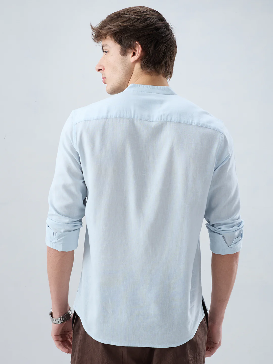 Premium Sky Blue Slub Textured Linen Blend Kurta - Image 7