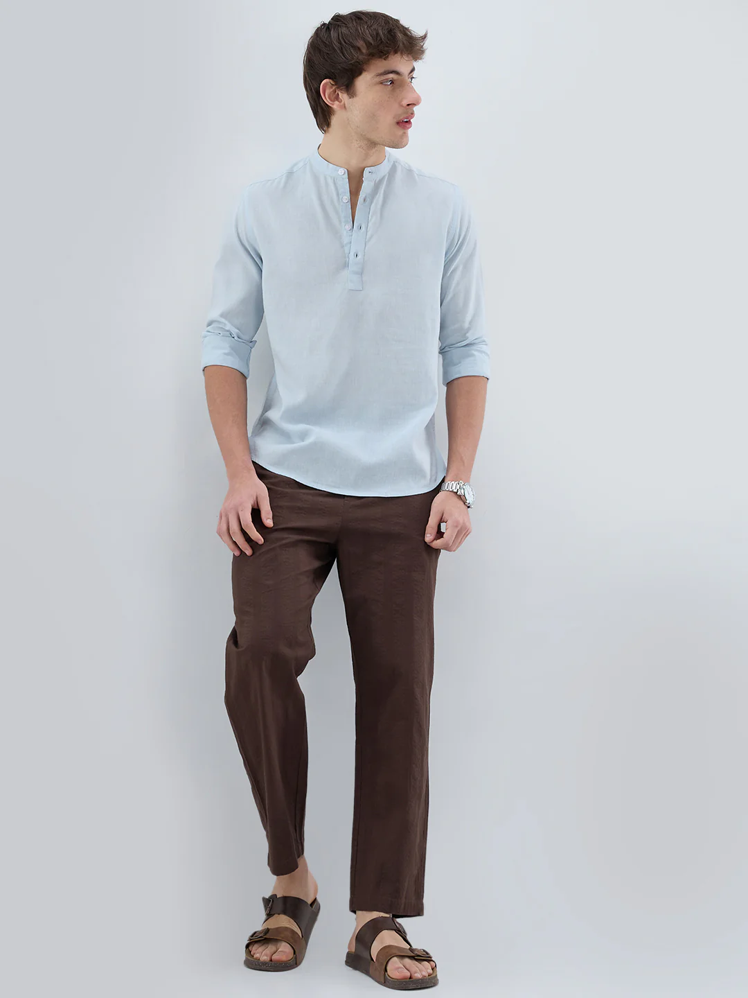 Premium Sky Blue Slub Textured Linen Blend Kurta - Image 8