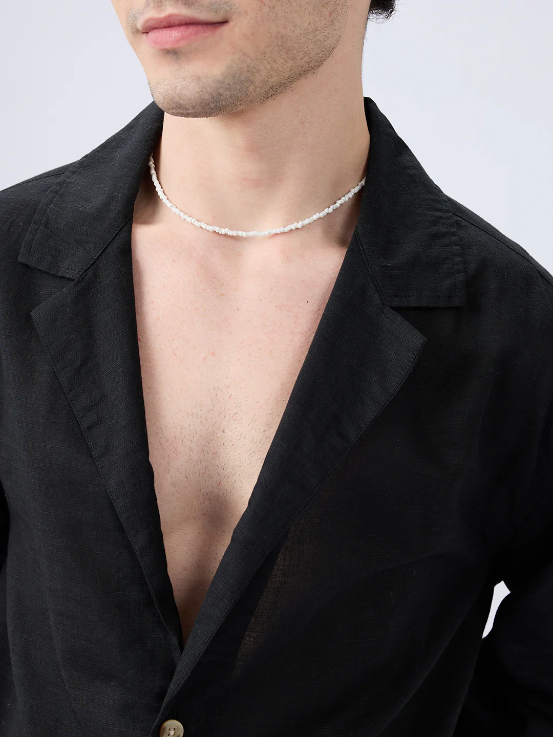 Refined Black Luxe Linen Lapel Collar Oversized Shirt - Image 3