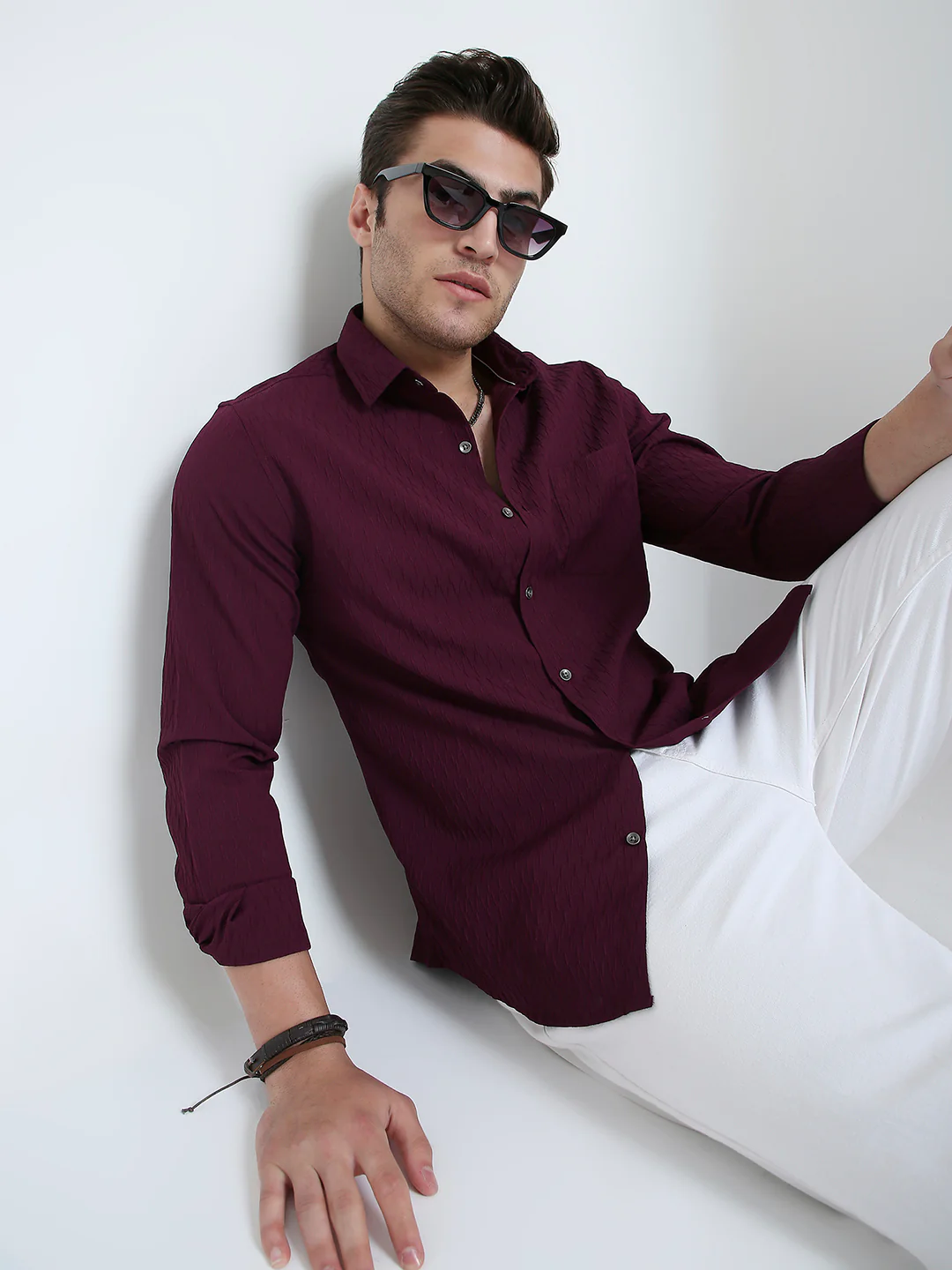 Royal Wine NightOut Textured Shirt - Image 4