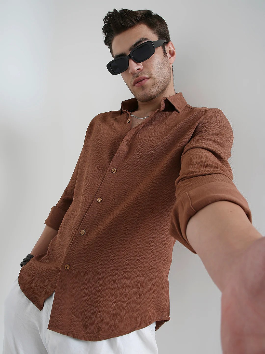 Russet Brown Crinkled Shirt - Image 2